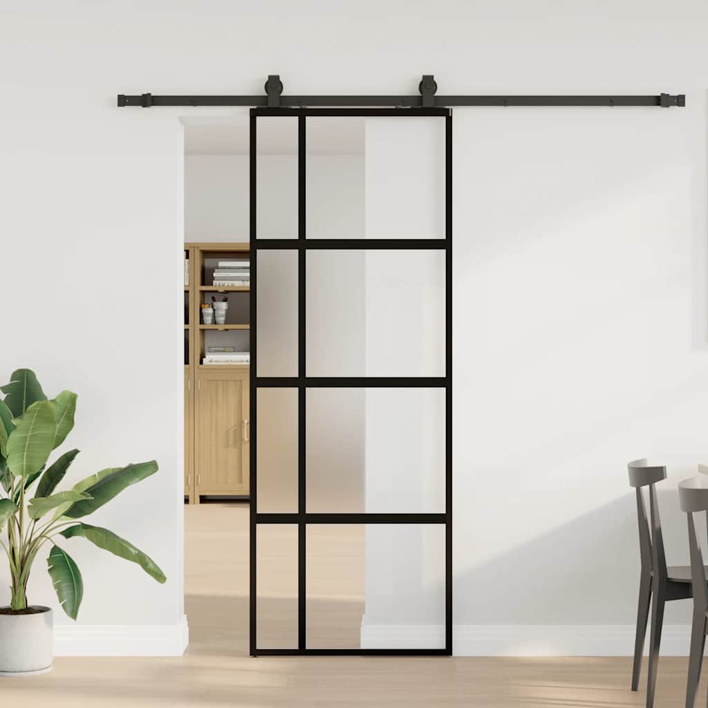Liukuovi Laitteistosarjalla Musta 76X205 Cm Karkaistu Lasi