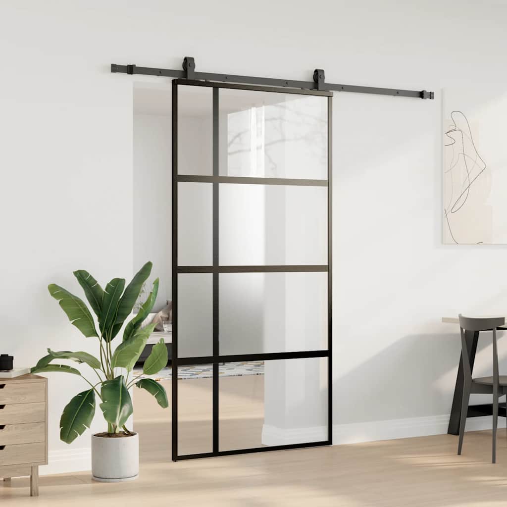Liukuovi Laitteistosarjalla Musta 102,5X205 Cm Karkaistu Lasi