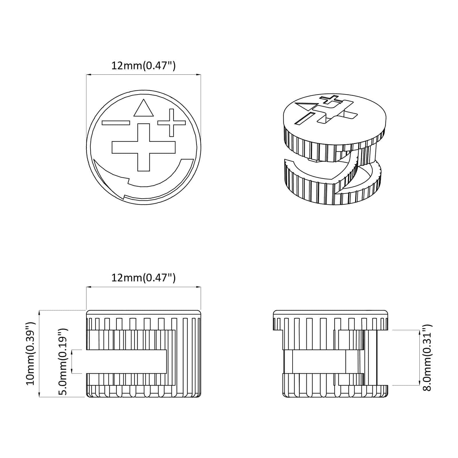 Cam-Lukkomutterit 12 Pcs Hopea 12 X 10 Mm Metalli