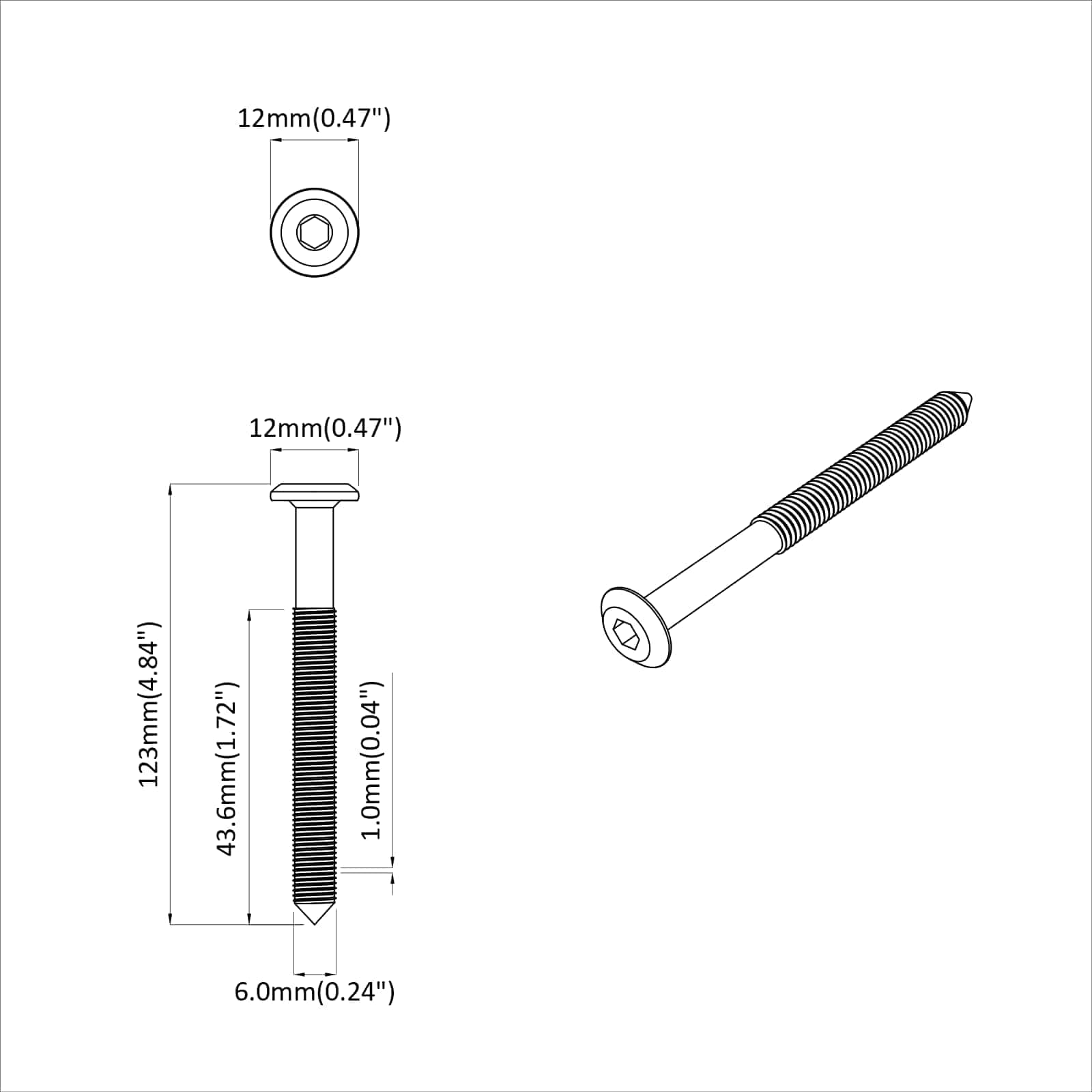 Huonesiivousruuvit 12 Pcs Hopea M6 X 120 Mm Teräs