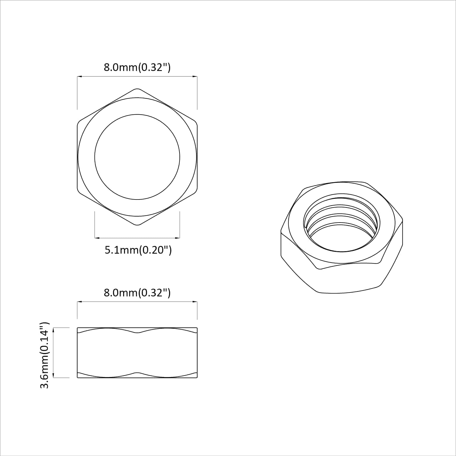 Kuusiokolomutteri 2 Pcs Hopea M6 Metalli