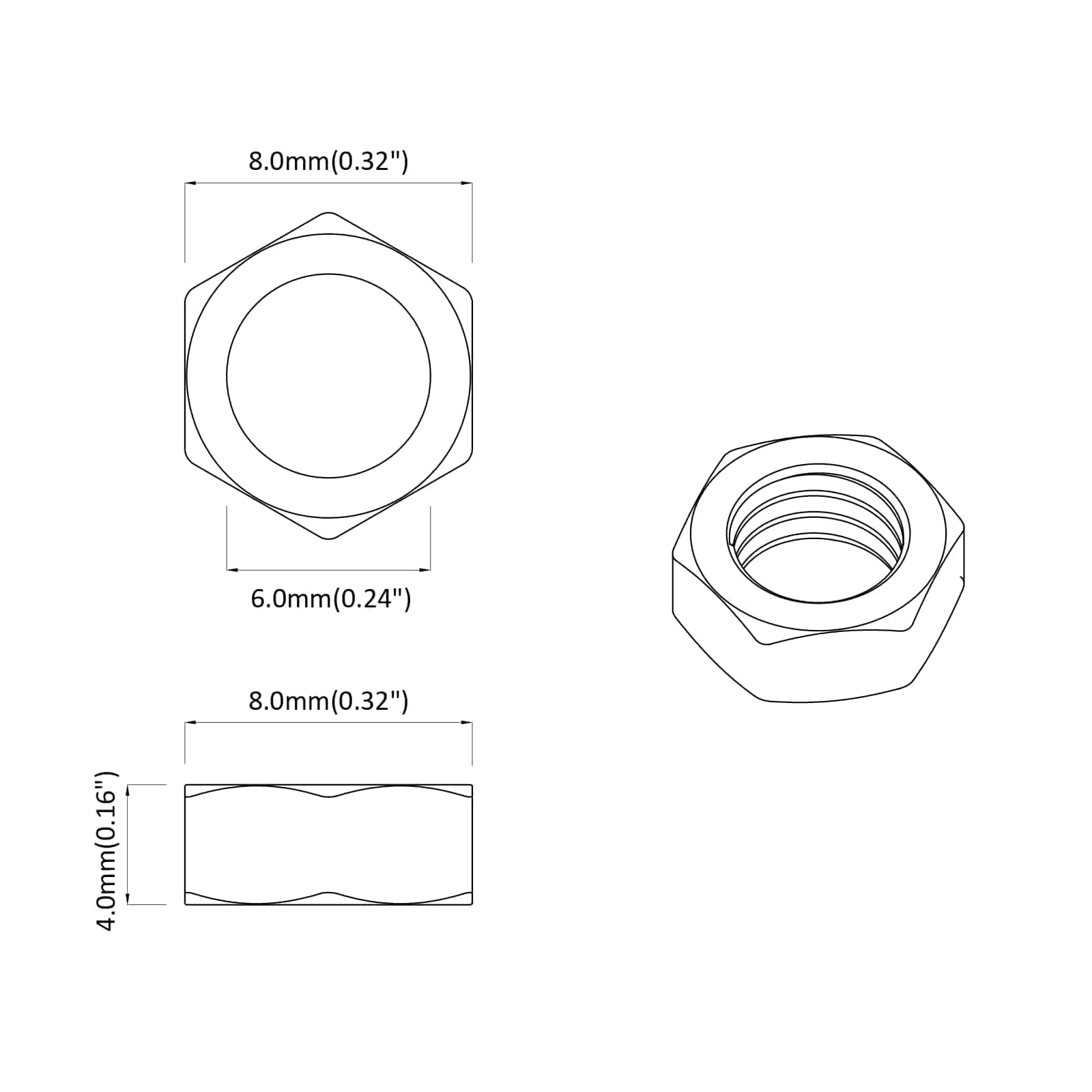 Kuusiokolomutteri 2 Pcs Hopea M6 Metalli