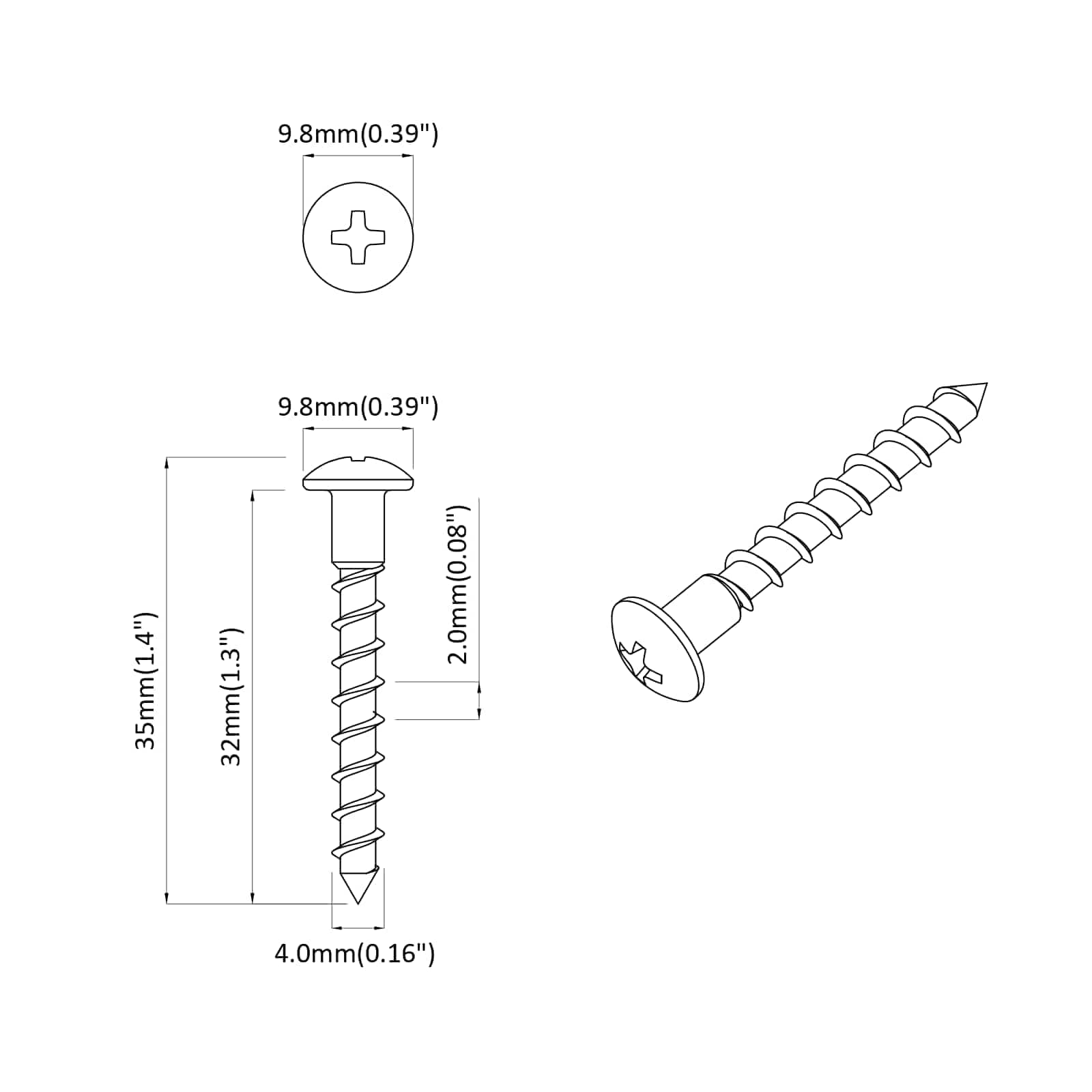 Ruuvi 2 Pcs Hopea 9,8 X 35 Mm Rauta