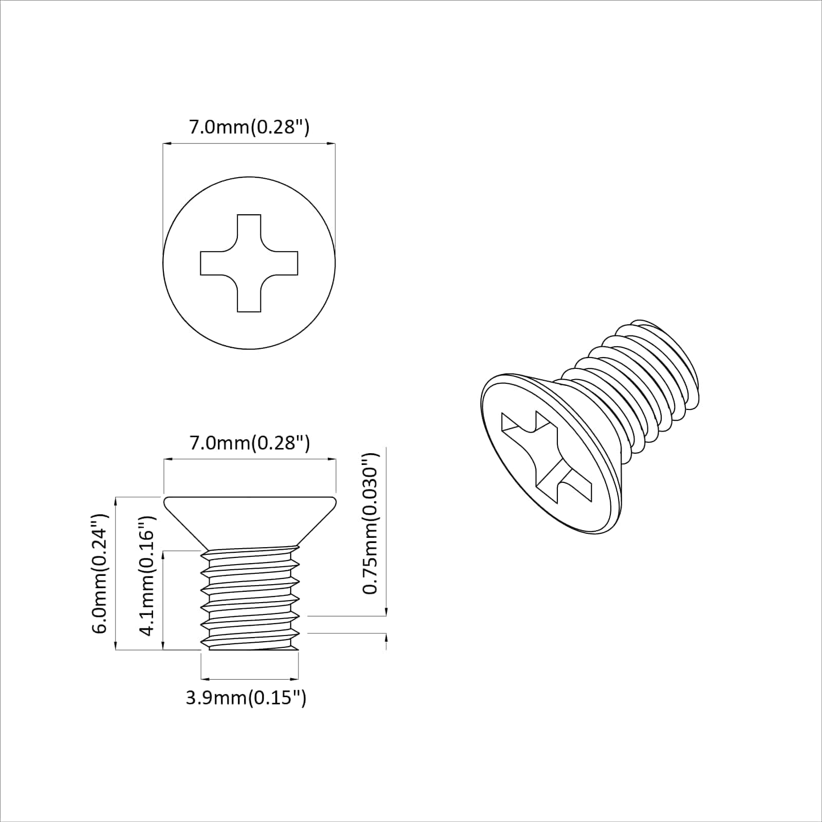 Upotetut Pääruuvit 2 Pcs Hopea M4 X 6 Mm Teräs
