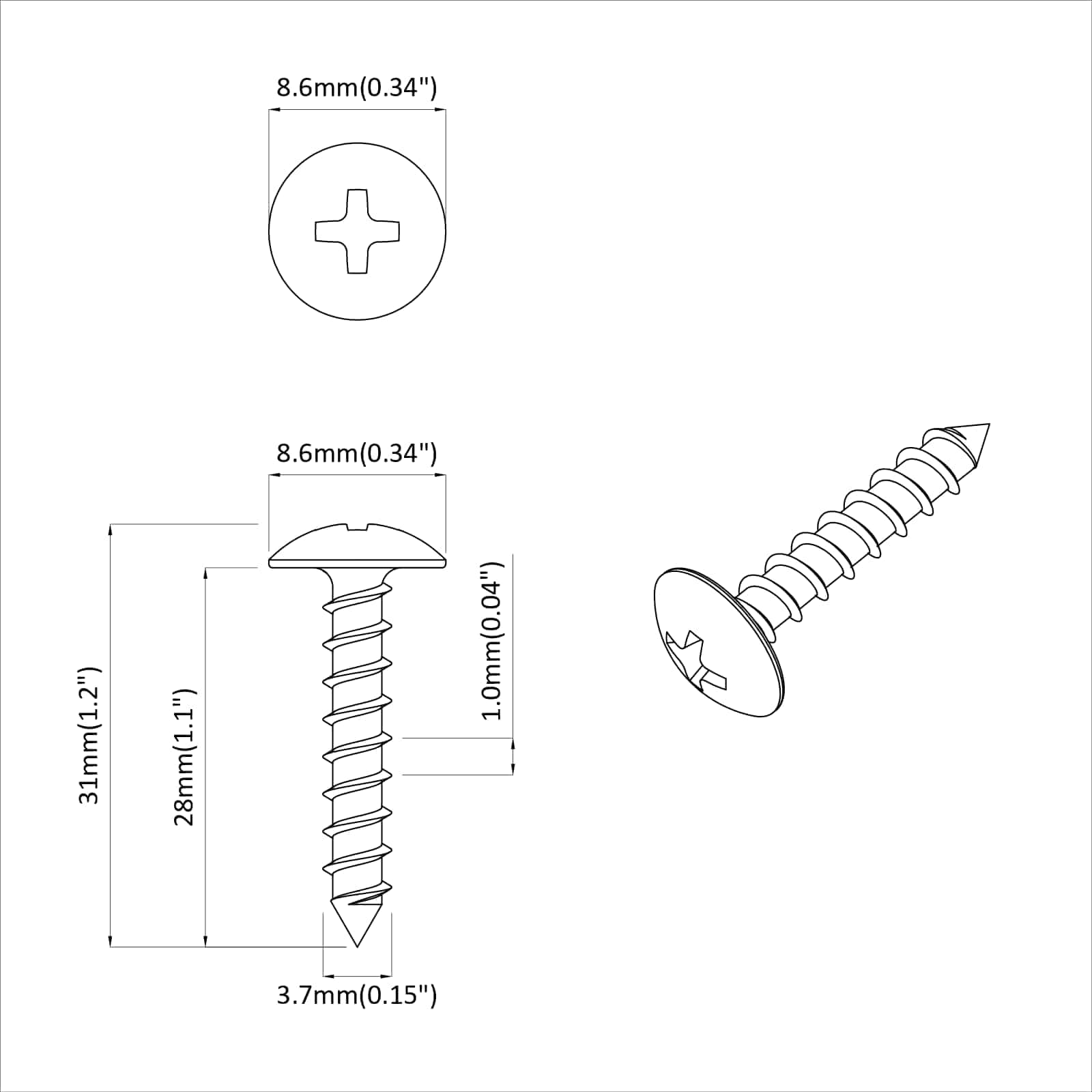 Kierre Kynsi 12 Pcs Musta M4 X 28 Mm Teräs