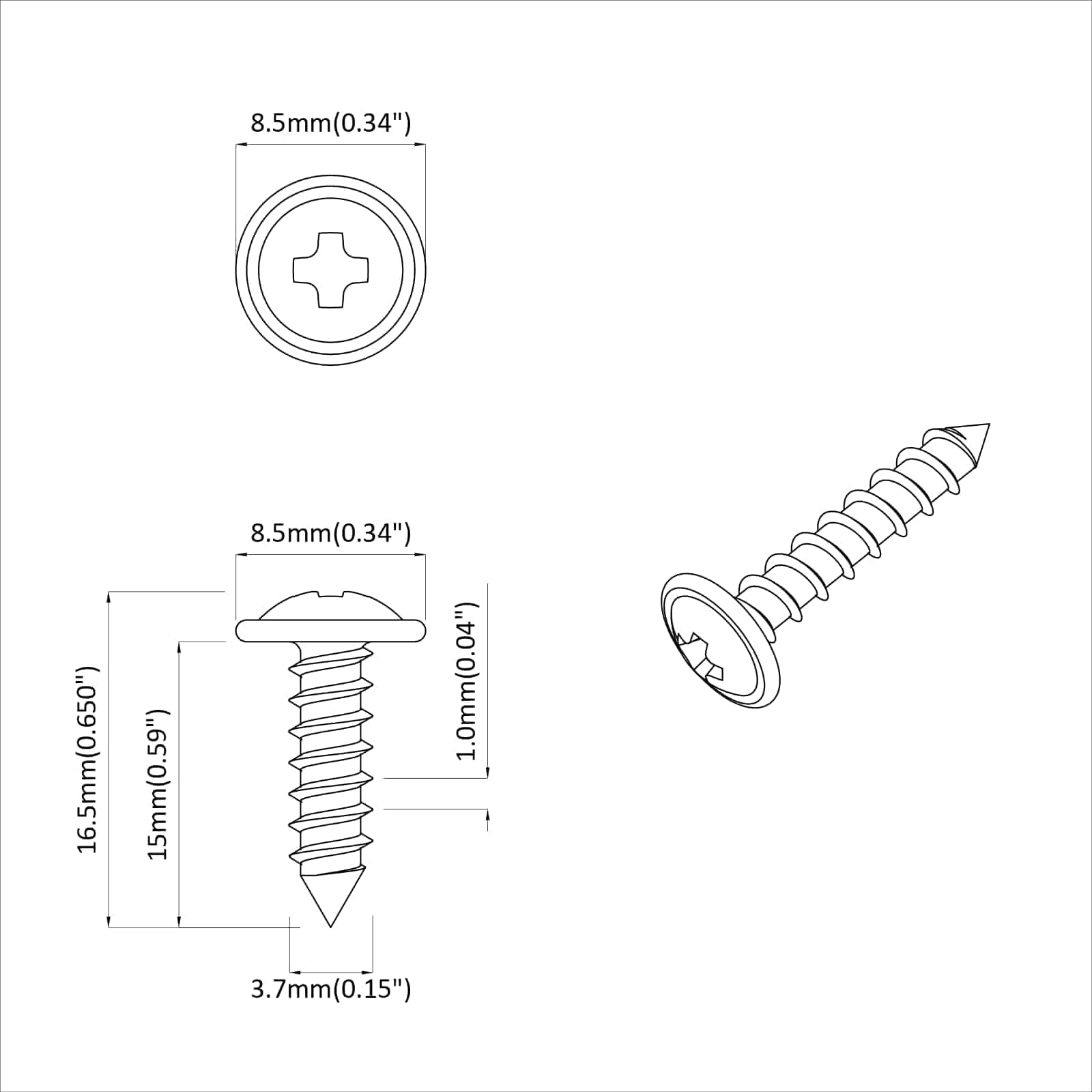 Ruuvi 12 Pcs Hopea M4 X 16 Mm Teräs