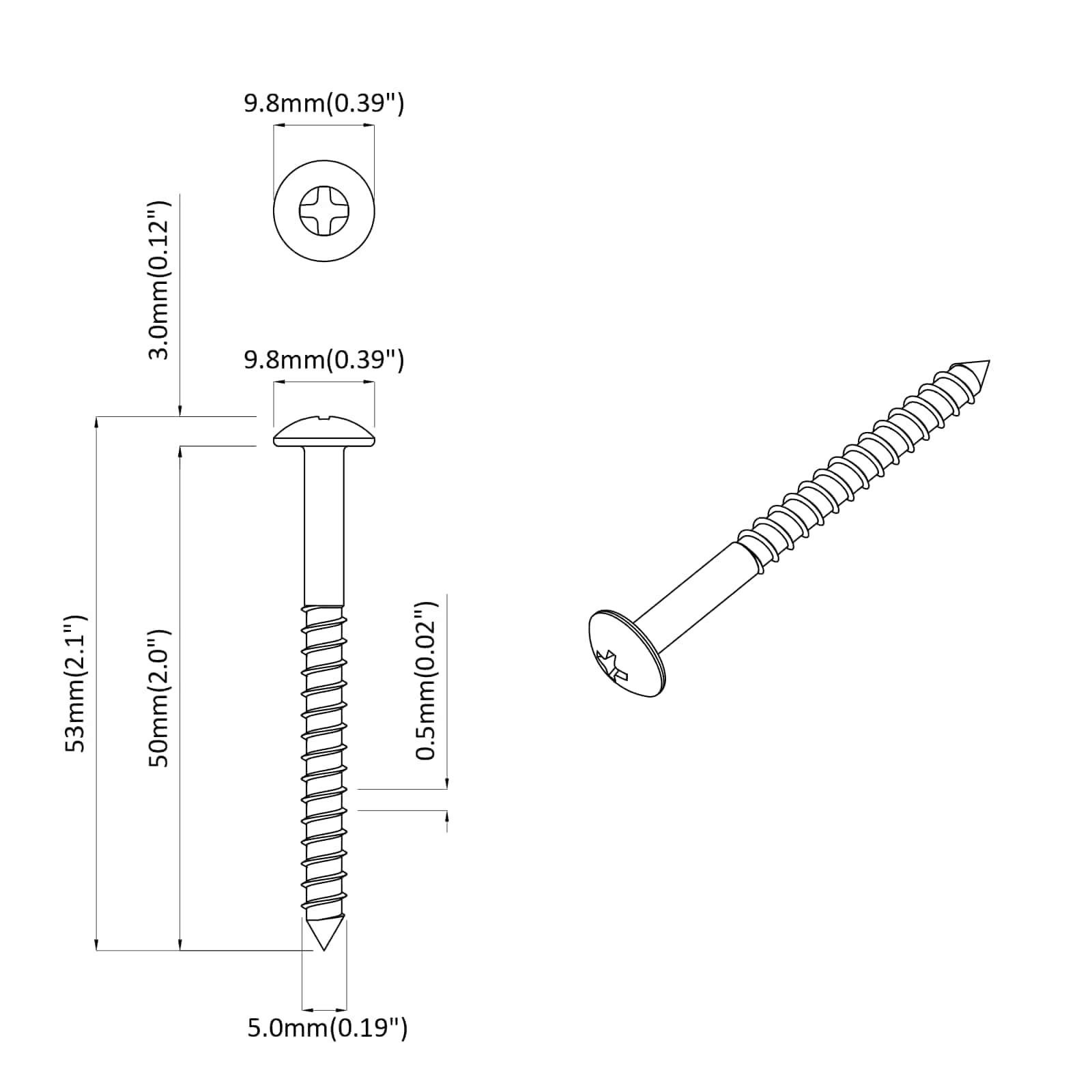 Puuruuvi 12 Pcs Hopea 9,8 X 53 Mm Teräs