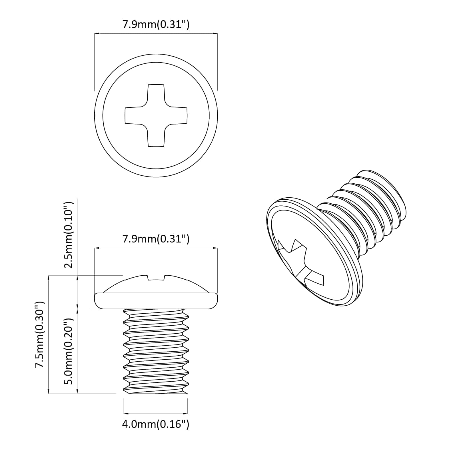 Lukitusruuvit 12 Pcs Hopea M4 X 5 Mm Rauta