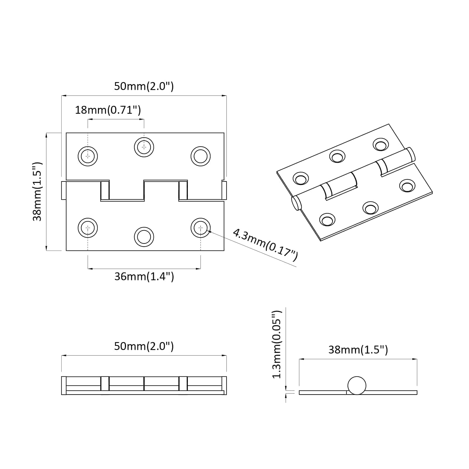 Sarana 720 Pcs Hopea 50 X 38 X 1,3 Mm Teräs