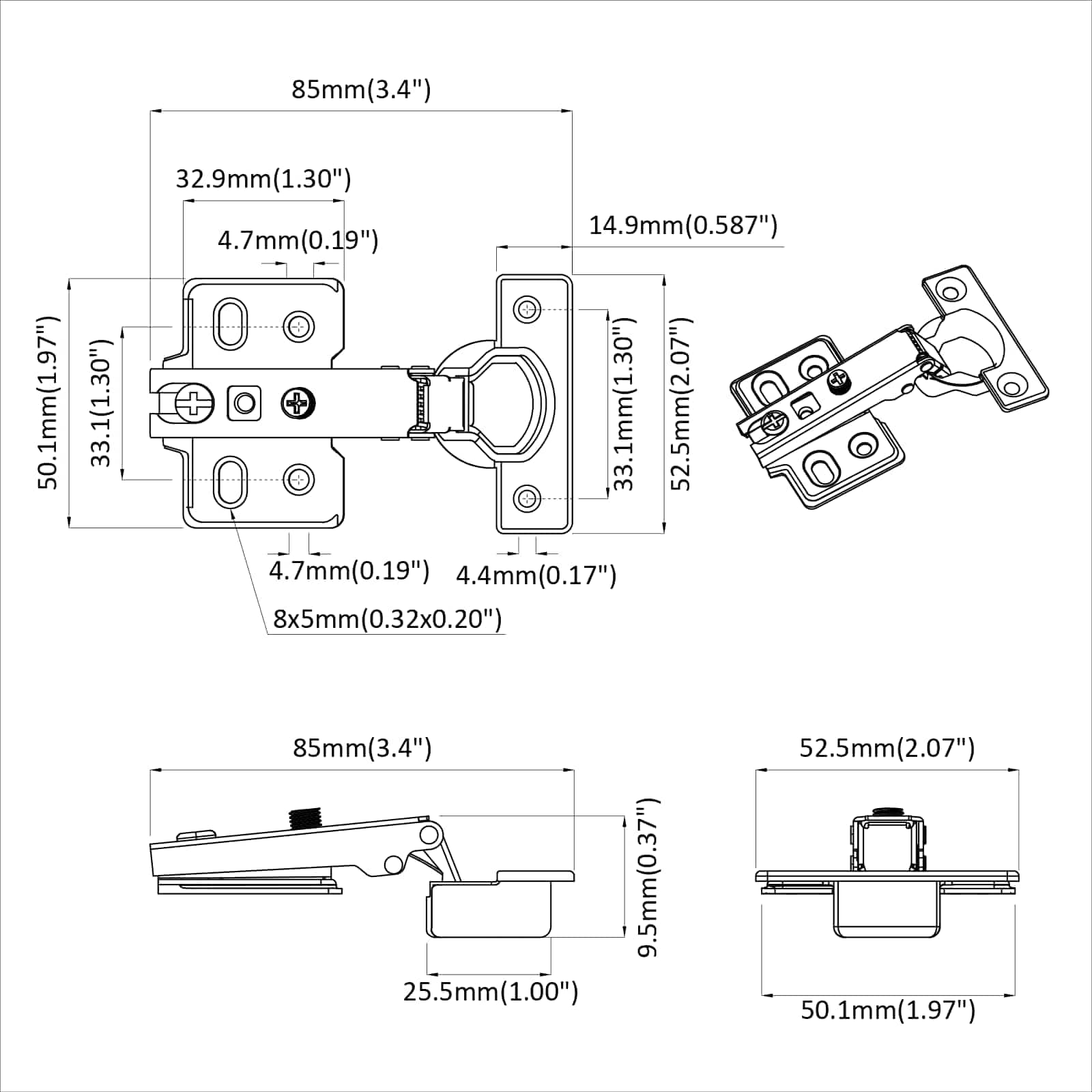 Sarana 2 Pcs Nikkeli 85 X 52,5 X 9,5 Mm Rauta