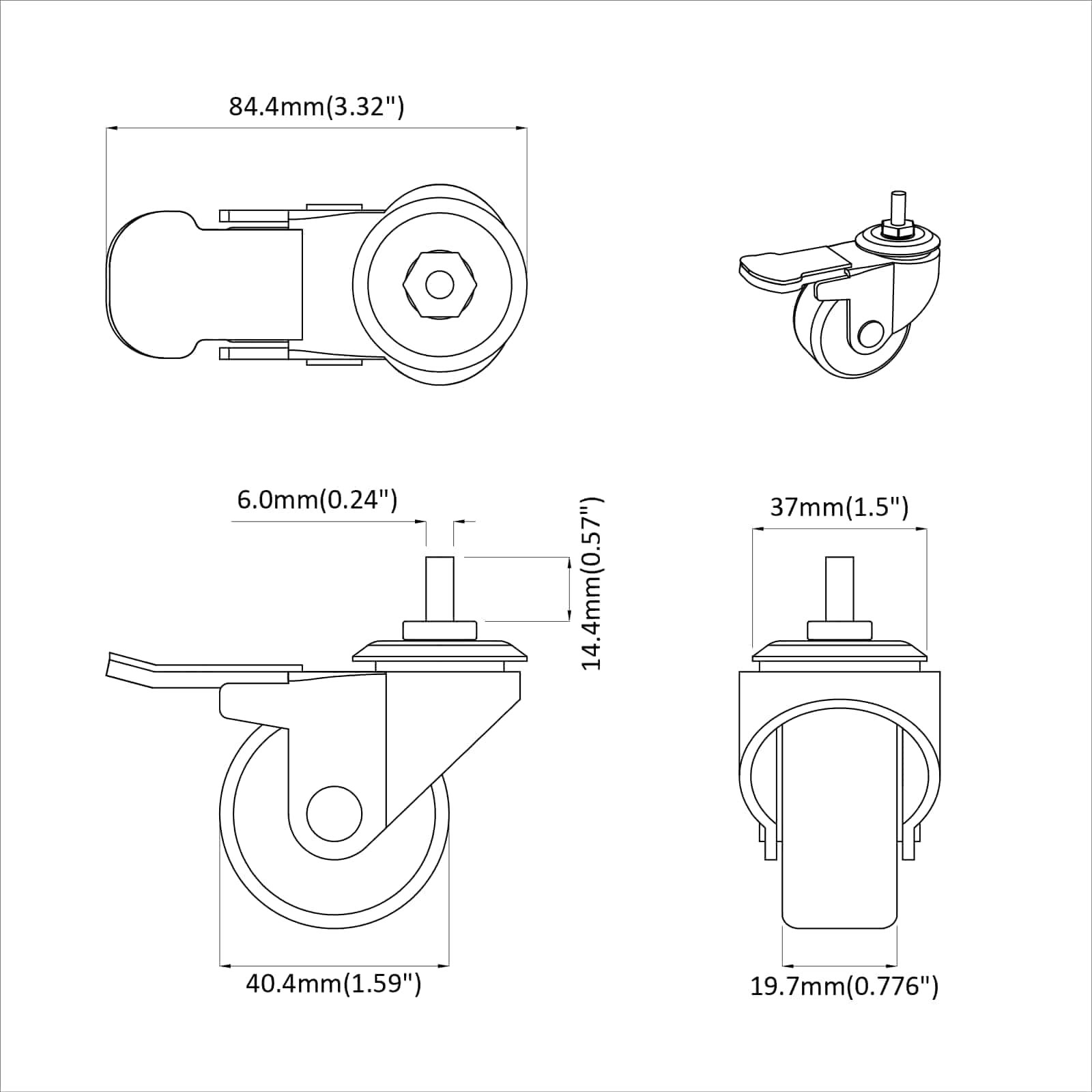 Pyörät 12 Pcs Musta M6 X 37 Mm Rautaa Ja Nailonia