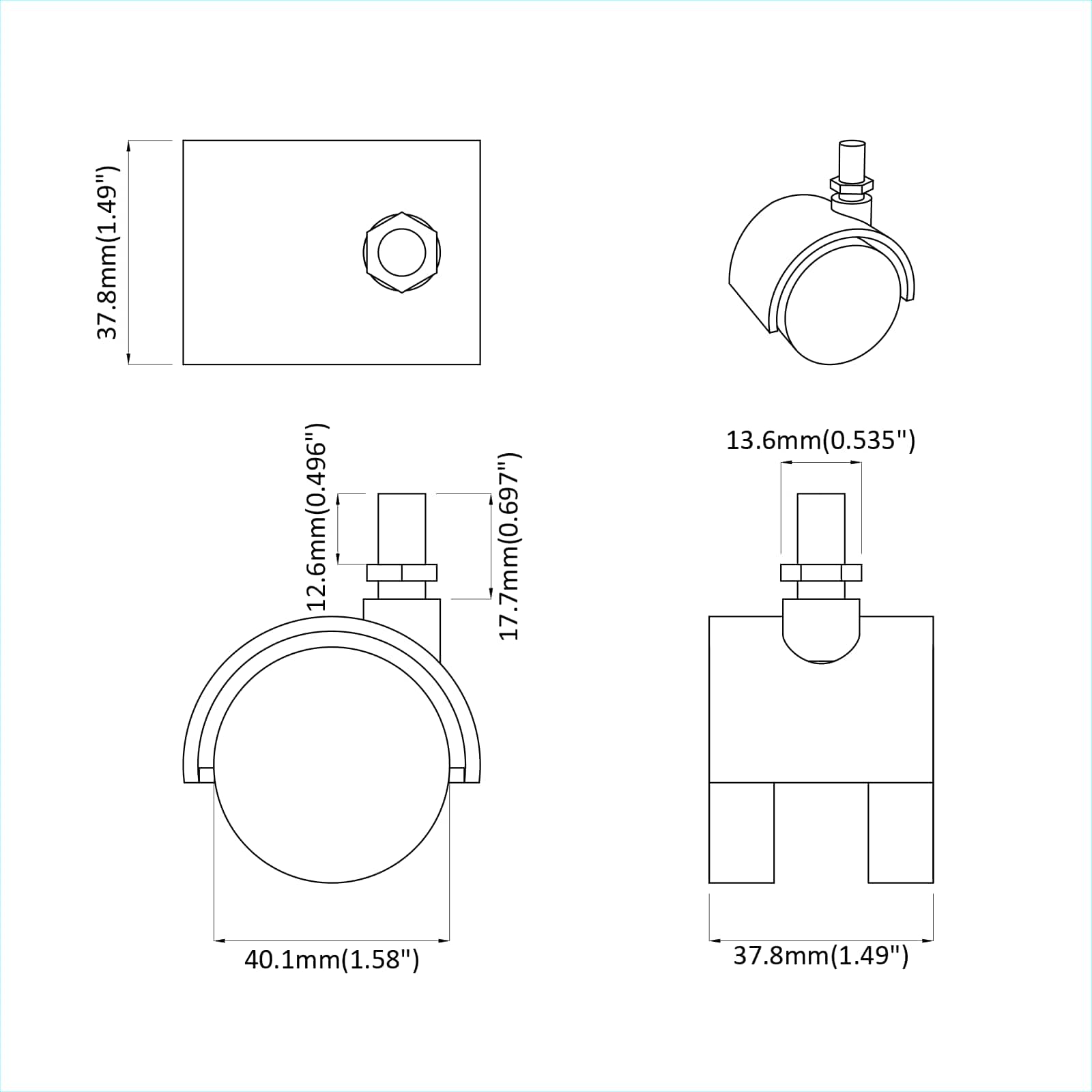 Pyörät 2 Pcs Musta 40,1 X 37,8 Mm Pp Ja Rauta