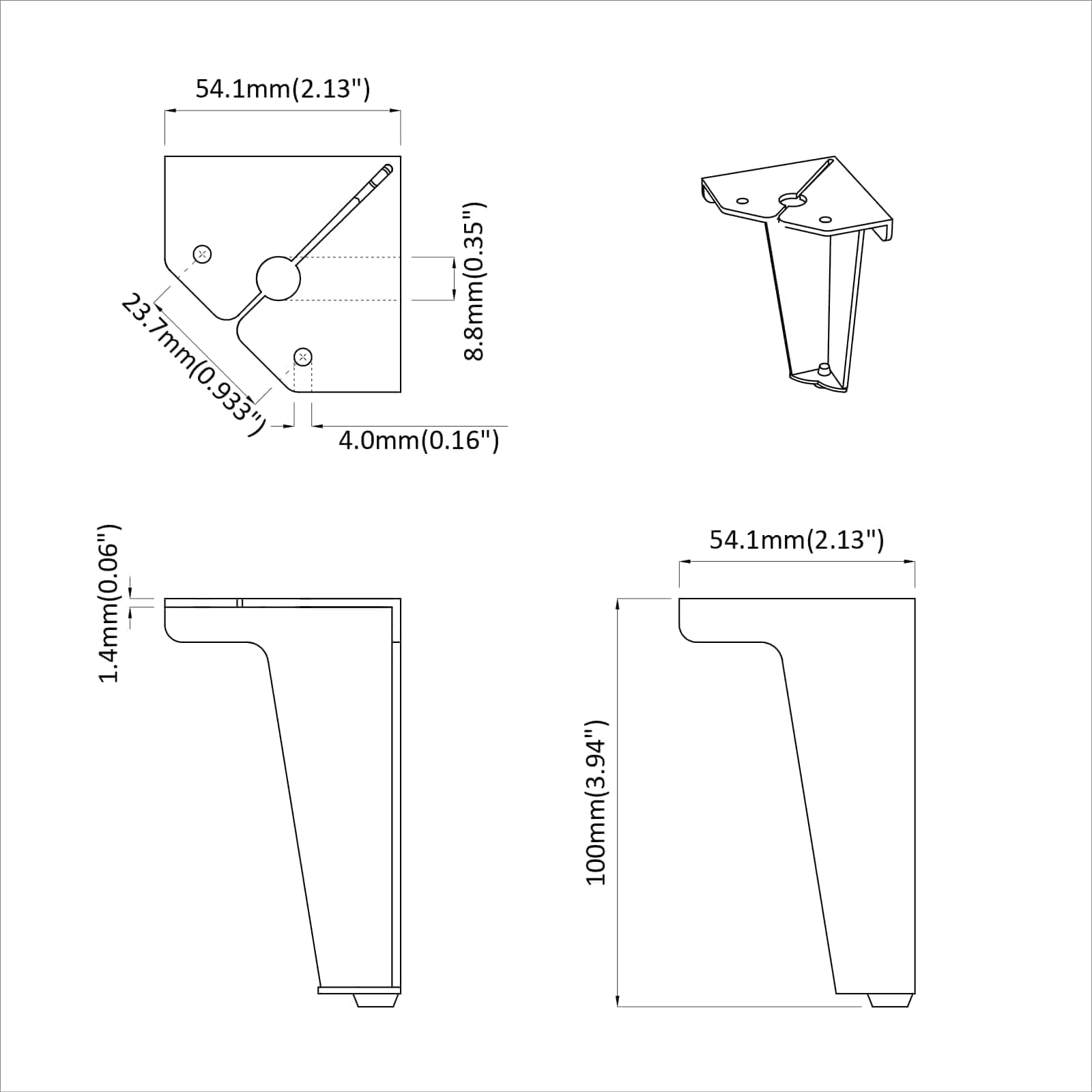 Huonekalujalat 2 Pcs Musta 54,1 X 54,1 X 100 Mm Rauta