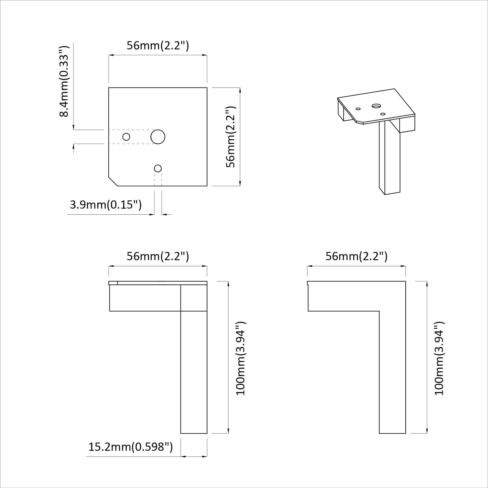 Pystyjalat 2 Pcs Musta 57 X 57 X 100 Mm Rauta