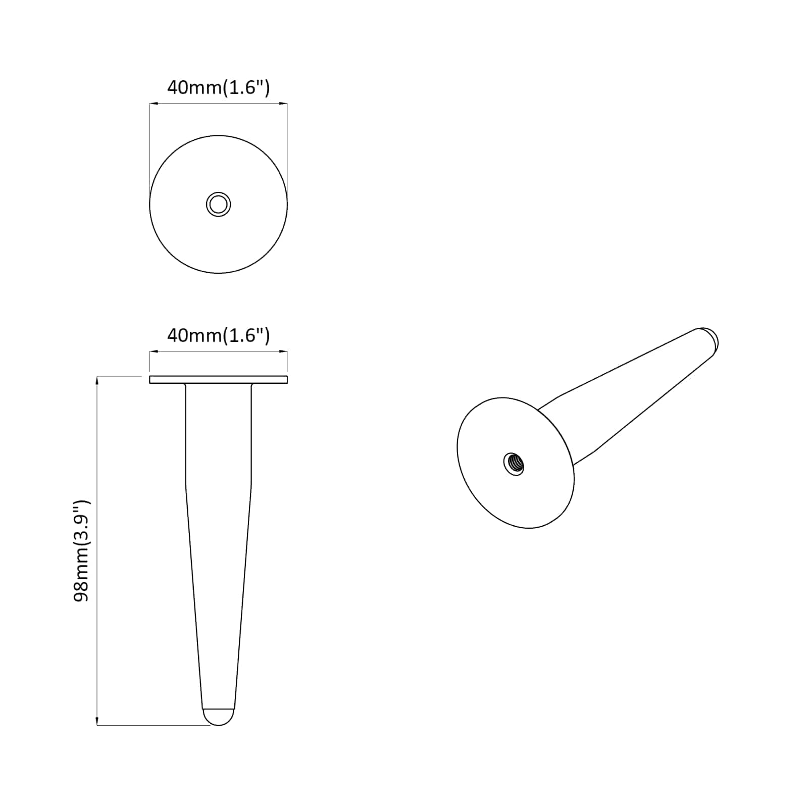 Huonekalujalat 12 Pcs Musta Ø 40 X 98 Mm Rauta