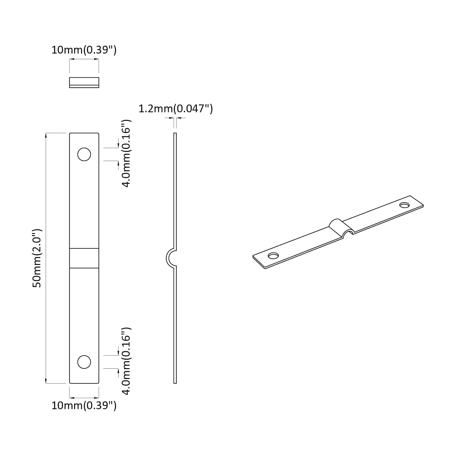 Lyöntilevy 2 Pcs Hopea 50 X 10 X 1,2 Mm Rauta