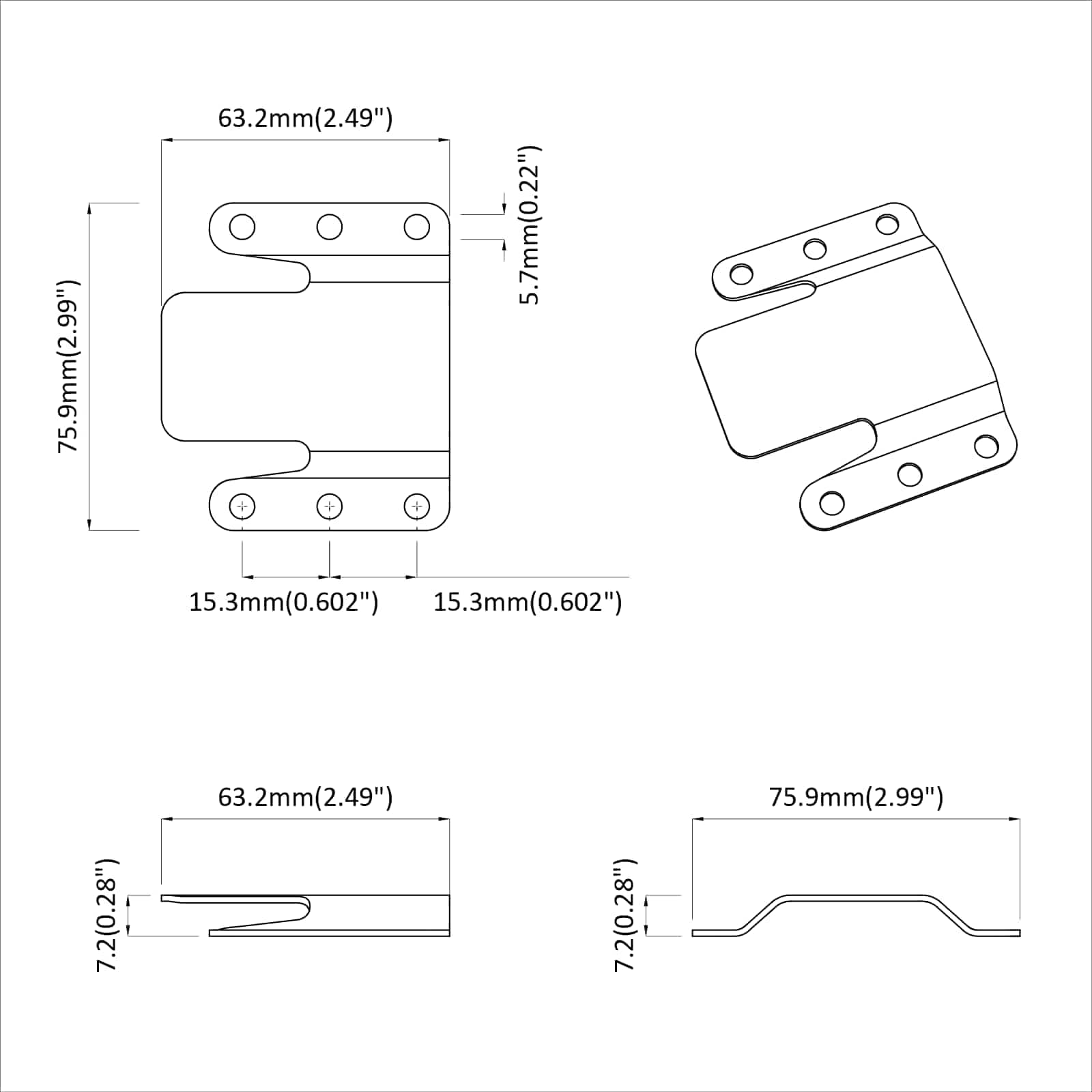 Pinnalle Asennettava Kiinnike 2 Pcs Hopea 75 X 66 X 1,4 Mm