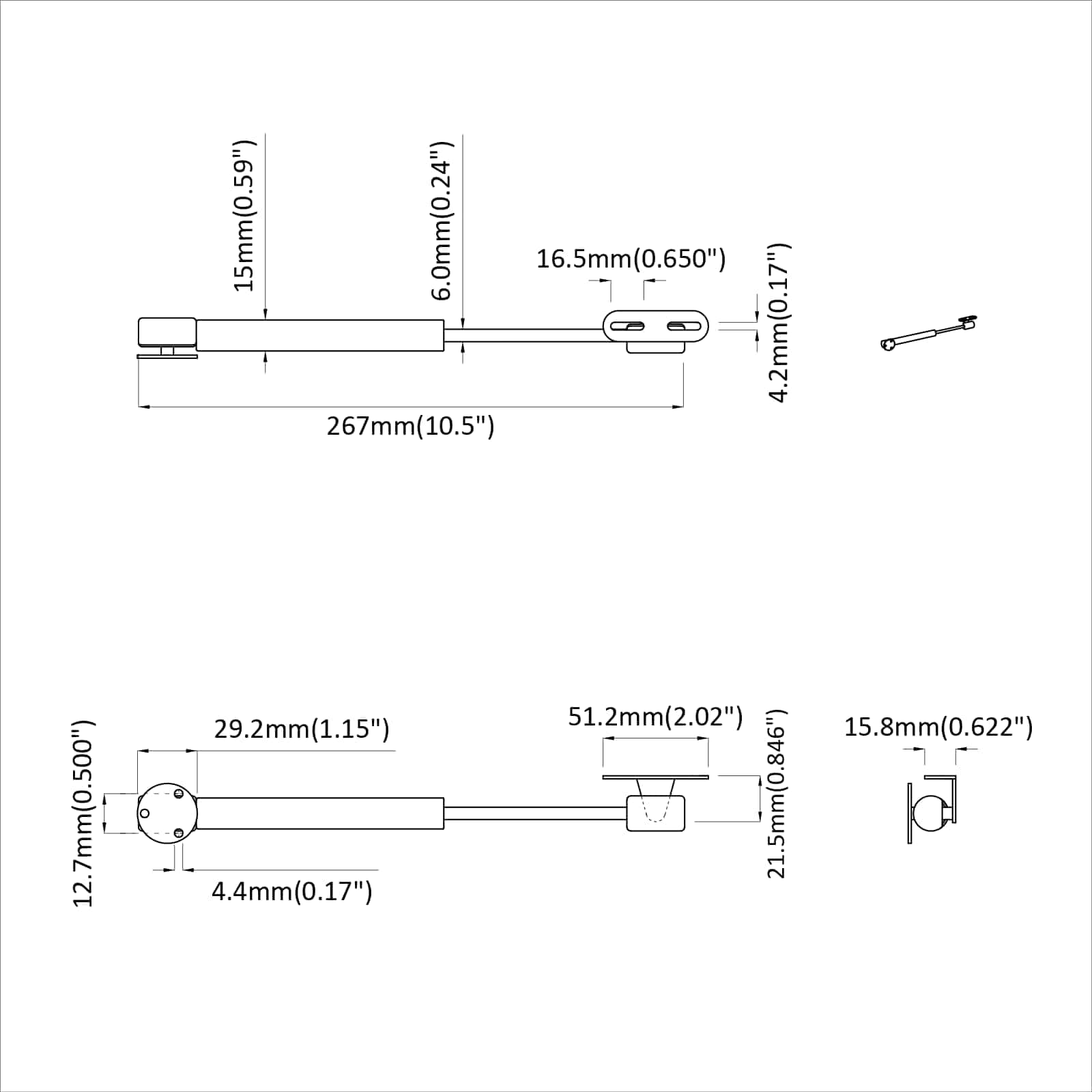 Hydraulinen Kaasujousi 2 Pcs Hopea 280 X 17 X 16 Mm