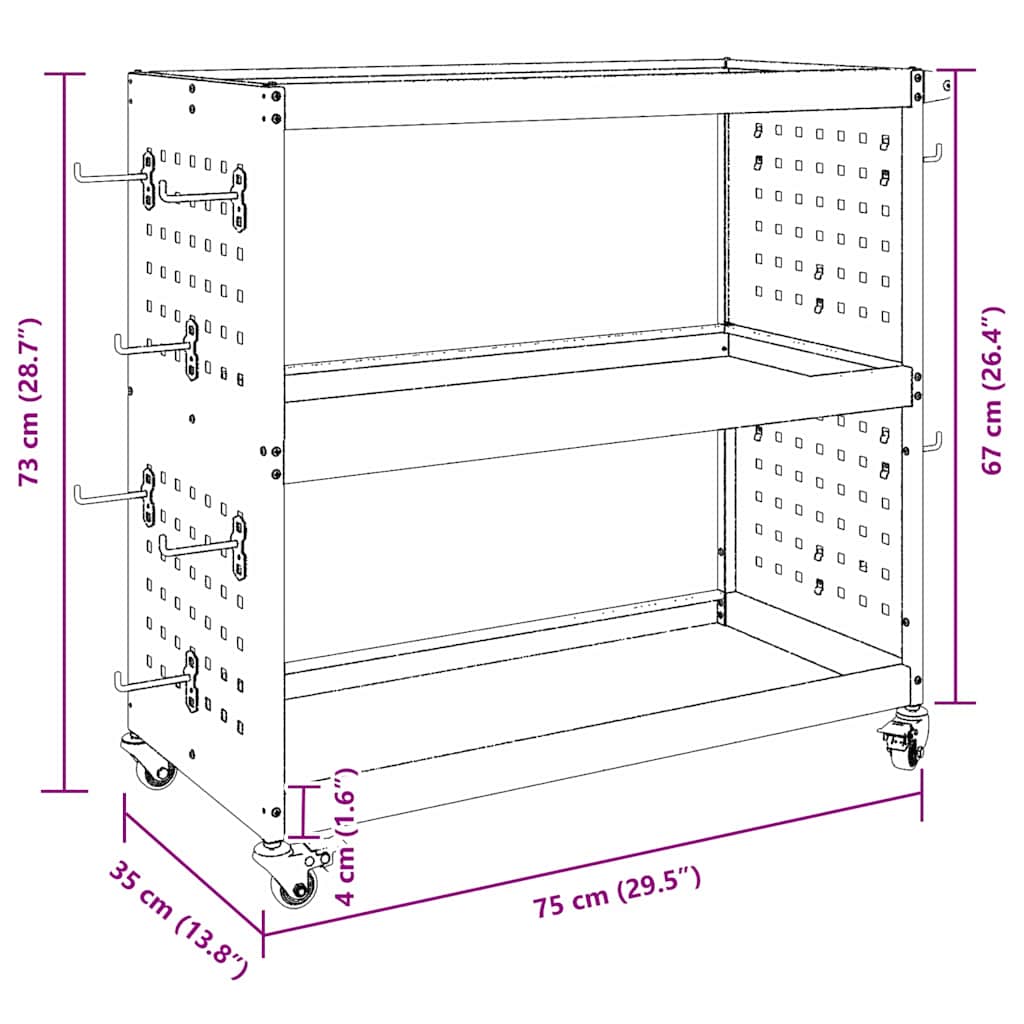 Työkalukärry Antrasiitti 75 X 35 X 73 Cm Kylmävalssattu Teräs