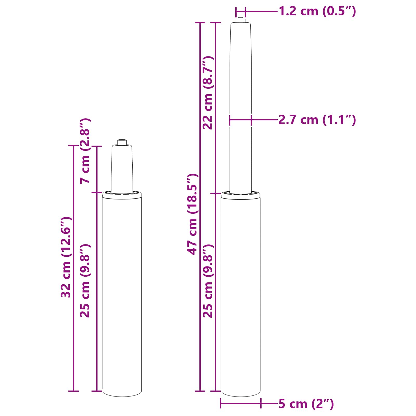 Toimistotuolin Kaasusylinteri Musta 318-473 Mm Rauta