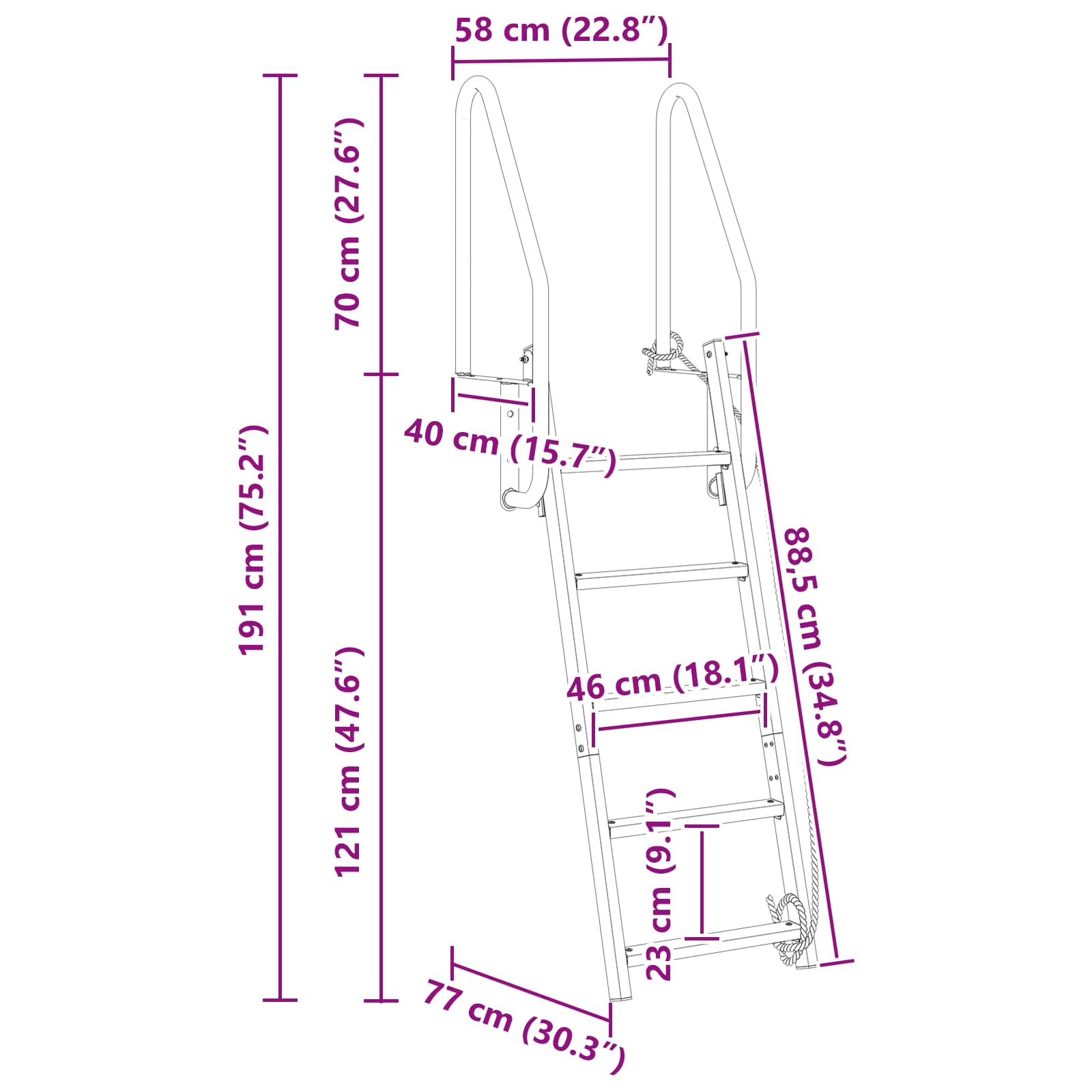 5-Portainen Laituriportaikko Hopea 58 X 77 X 191 Cm Alumiini