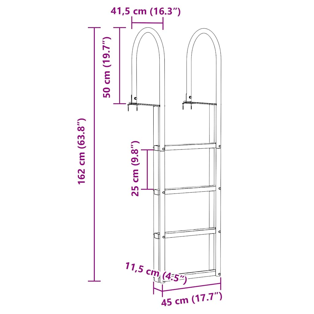 4-Portainen Laituriportaikko Hopea 45 ×11,5 ×162 Cm Alumiini