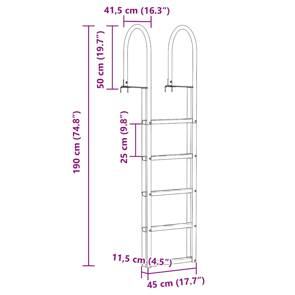 5-Portainen Laituriportaikko Hopea 45 ×11,5 ×190 Cm Alumiini