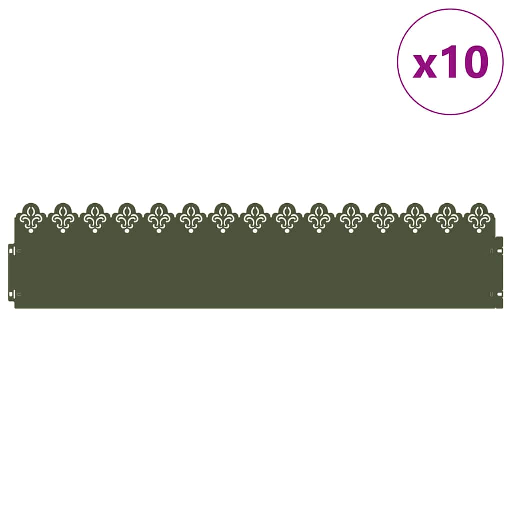Nurmikonreunukset 10 Pcs 103 X 0,05 X 22 Cm Teräs Oliivivihreä