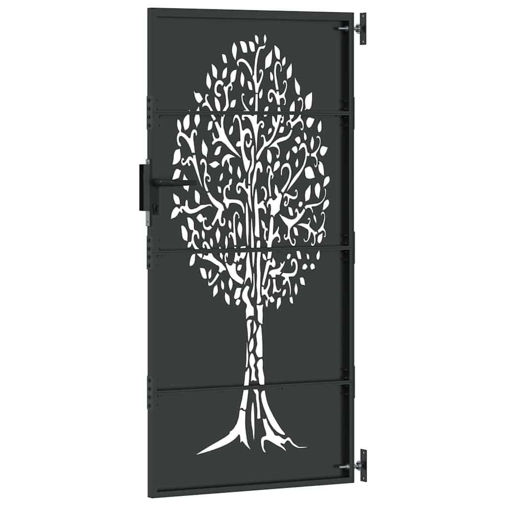 Puutarhaportti Lukkoon Musta 85 X 175 Cm Jauhemaalattu Teräs