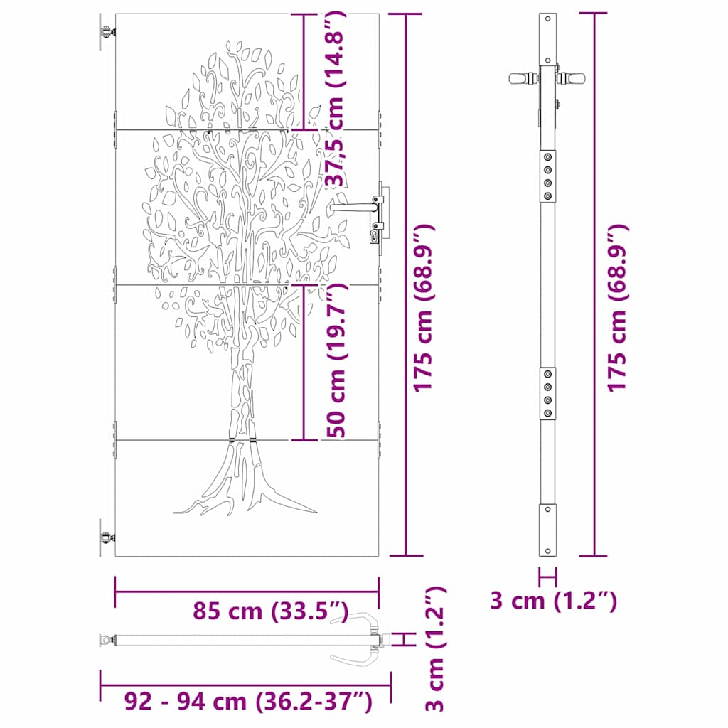 Puutarhaportti Lukkoon Musta 85 X 175 Cm Jauhemaalattu Teräs