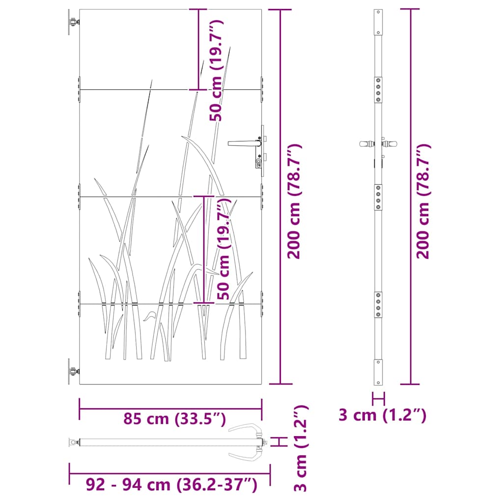 Puutarhaportti Lukkoon Musta 85 X 200 Cm Jauhemaalattu Teräs