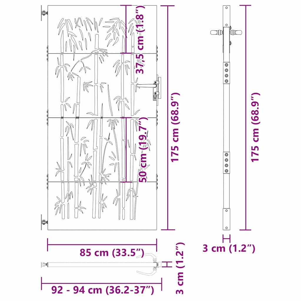 Puutarhaportti 85 X 175 Cm Jauhemaalattu Teräs Musta Lukittava