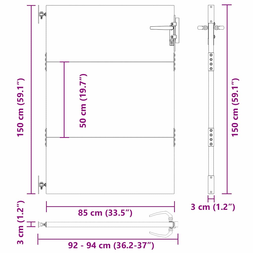 Puutarhaportti Lukkoon Musta 85 X 150 Cm Jauhemaalattu Teräs