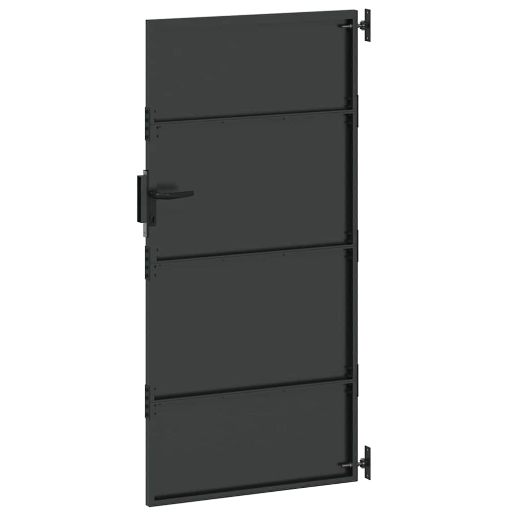 Puutarhaportti Lukkoon Musta 85 X 200 Cm Jauhemaalattu Teräs