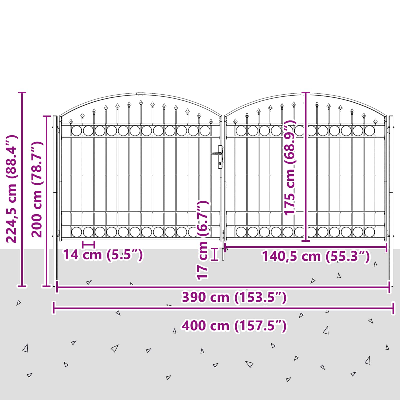 Aitausportti Assen 401 X 224,5 Cm Teräs Harmaa Lukittava