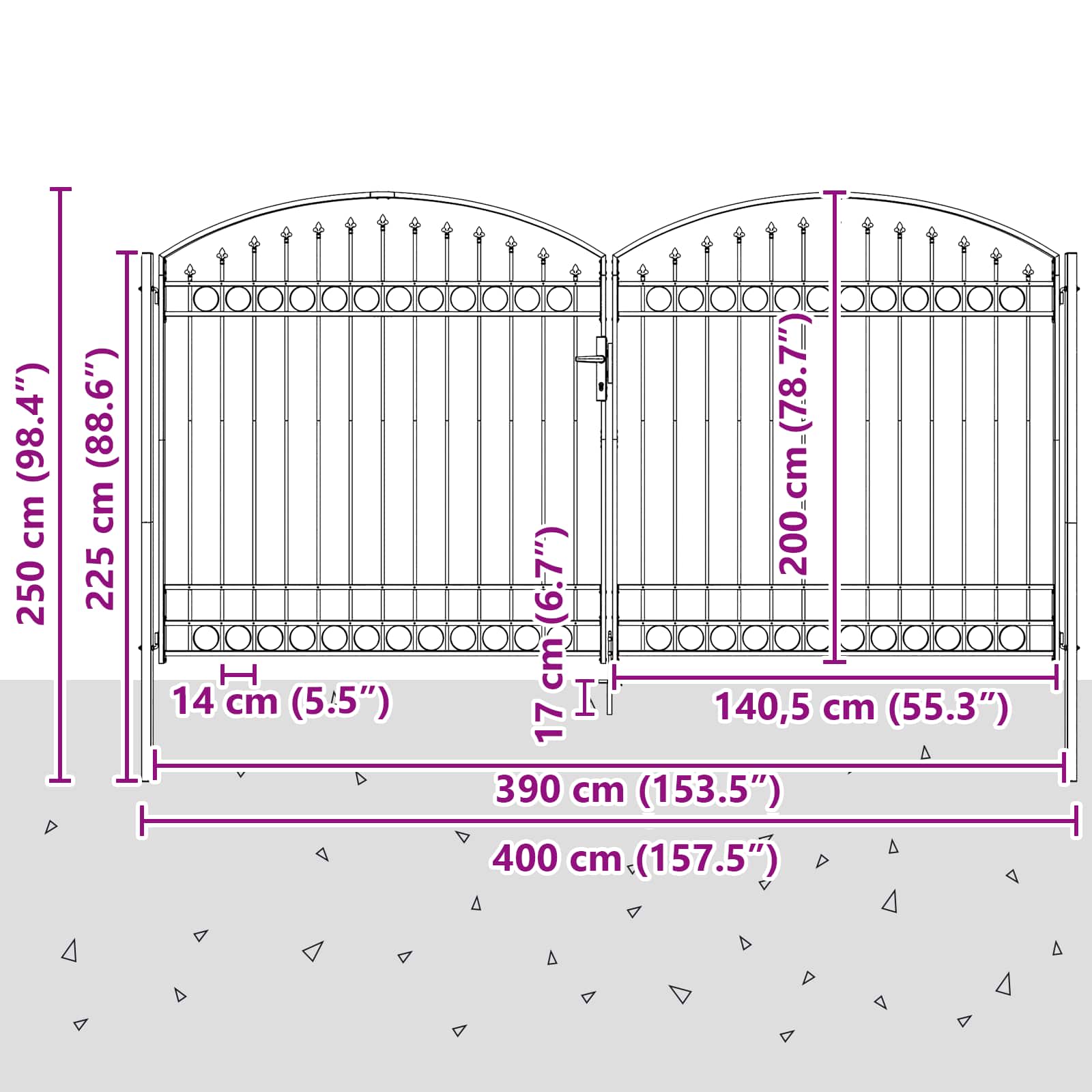 Aitausportti Assen 401 X 250 Cm Teräs Harmaa Lukittava