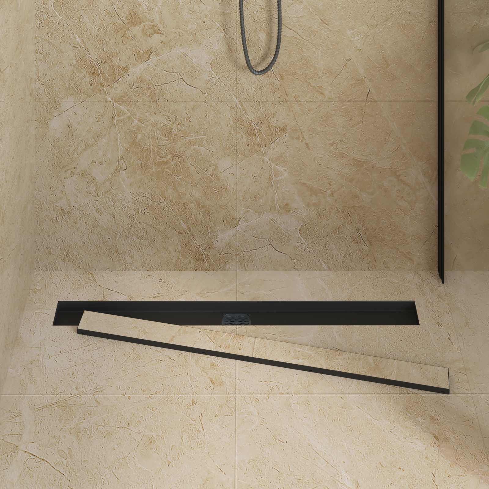 Suihkuhuuhtelija 2-In-1 360° Poistoputkella Musta 90 Cm