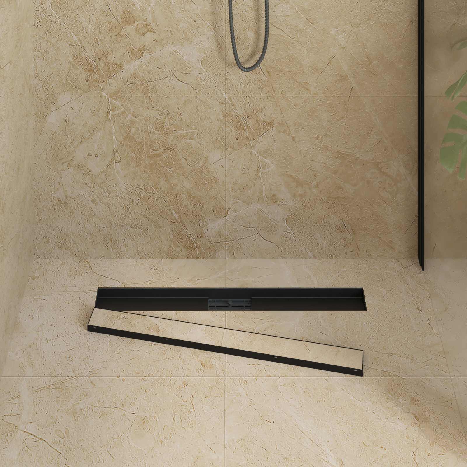 2 In 1 Suihkuviemär Musta 80 Cm Ruostumaton Teräs 304
