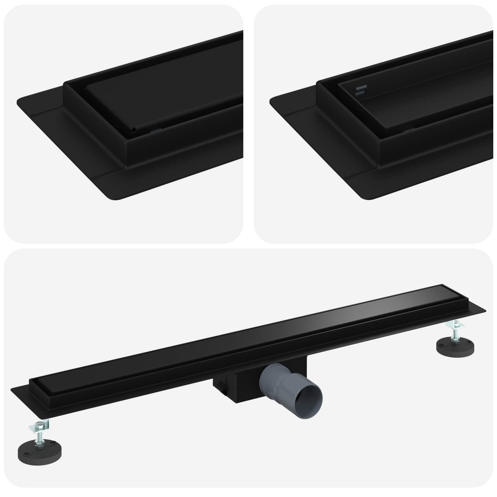 2 In 1 Suihkuviemär Musta 80 Cm Ruostumaton Teräs 304