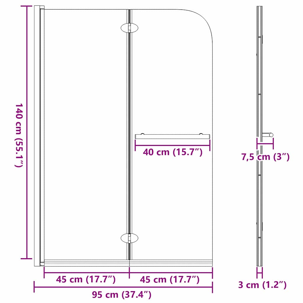 Suihkuseinä Musta 120 X 140 Cm Esg-Lasi Ja Alumiini