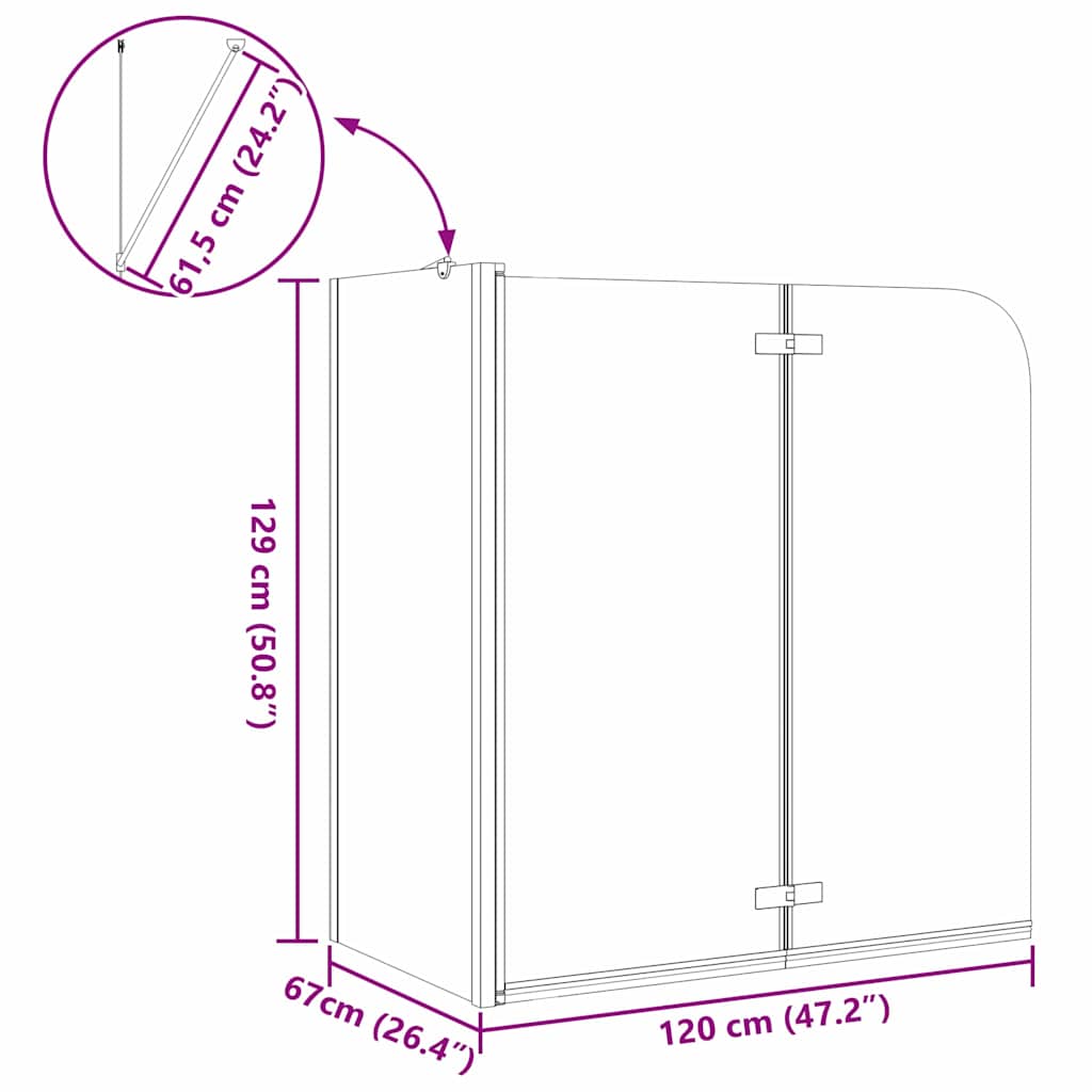 Suihkuseinä Musta 120 X 68 X 130 Cm Esg-Lasi Ja Alumiini