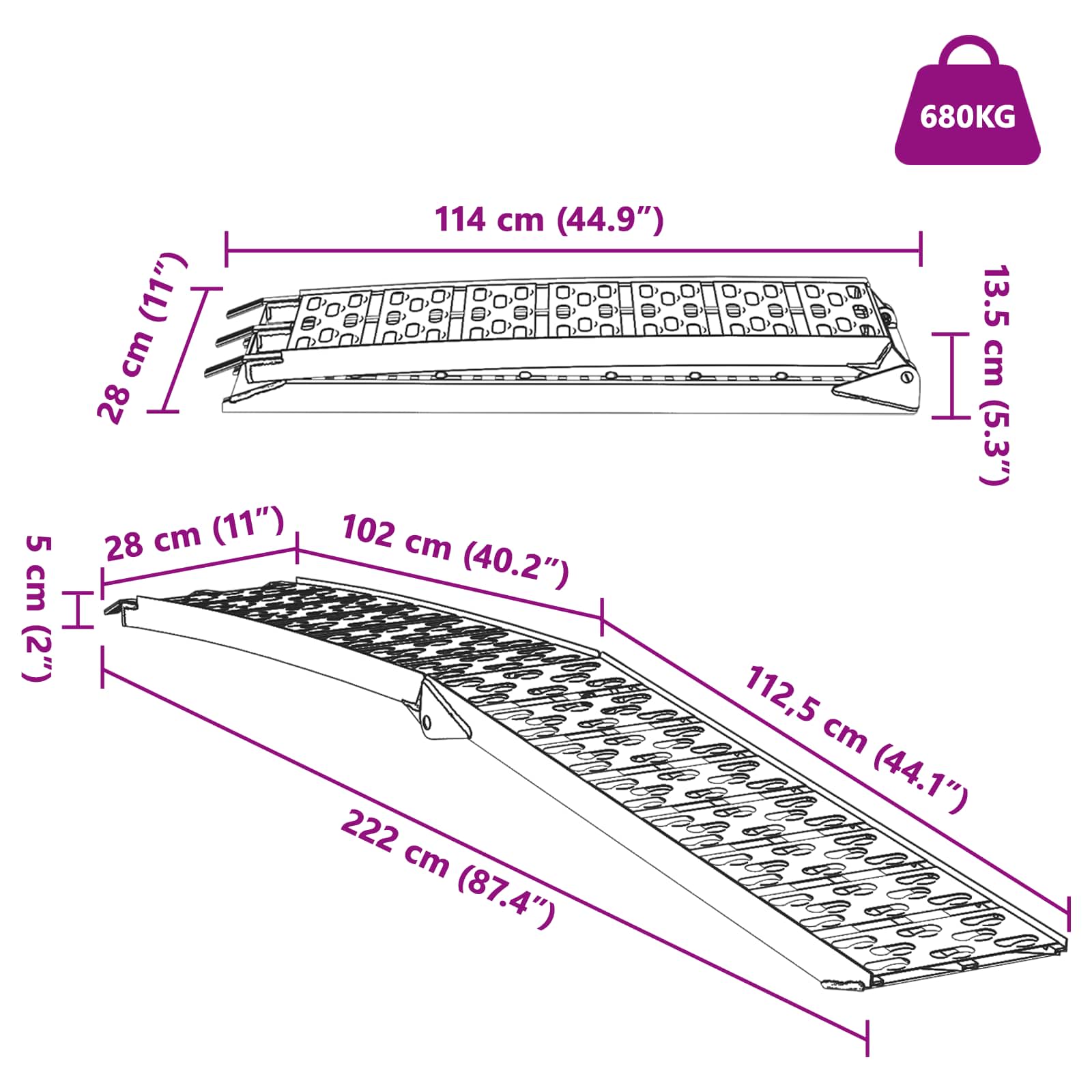 Kokoontaittuva Moottoripyöräramppu 340 Kg Per Ramp 2 Pcs Musta