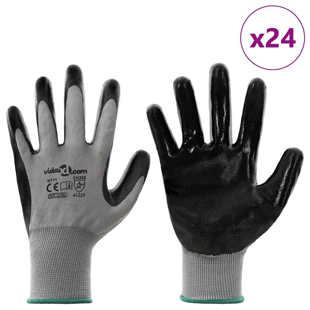 Työhanskat 24 Pcs Harmaa Ja Musta 11 / Xxl Polyesteri