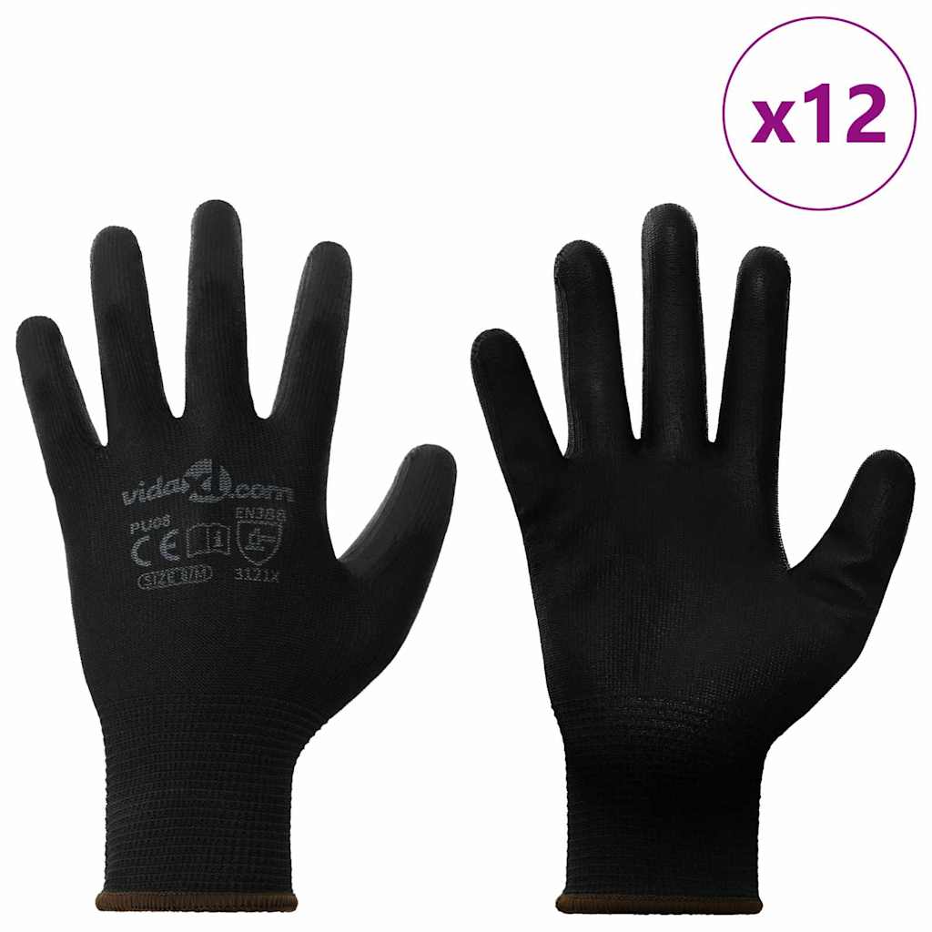 Työhanskat 12 Pcs Musta 8 / M Polyesteri
