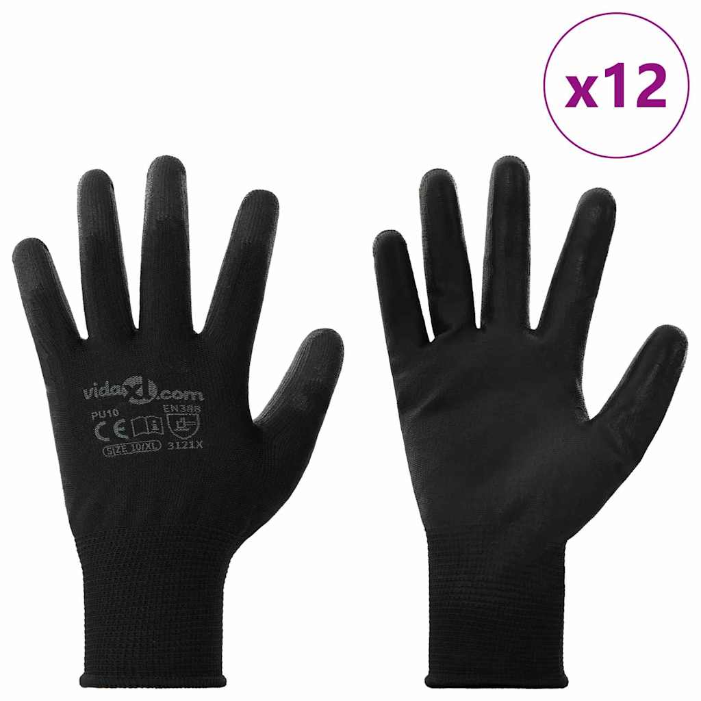 Työhanskat 12 Pcs Musta 10 / Xl Polyesteri