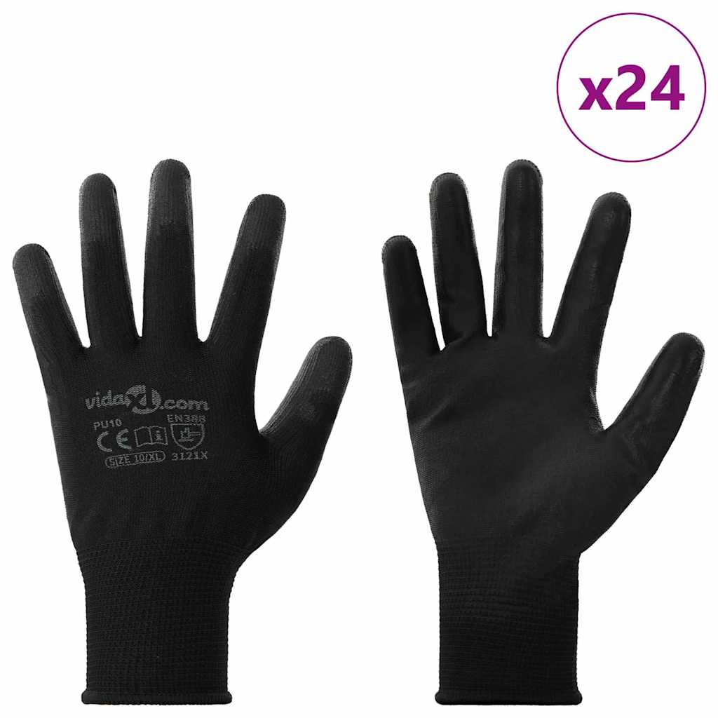 Työhanskat 24 Pcs Musta 10 / Xl Polyesteri