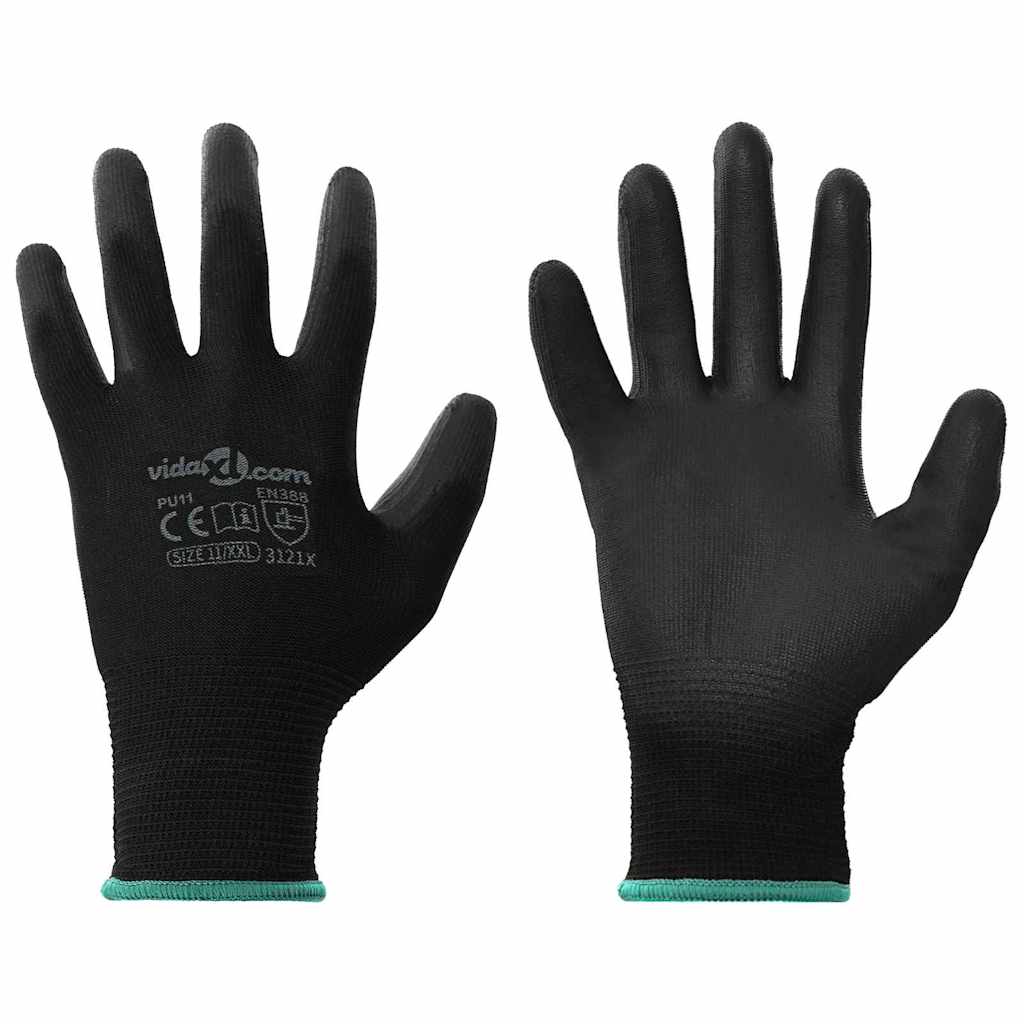 Työhanskat 24 Pcs Musta 11 / Xxl Polyesteri
