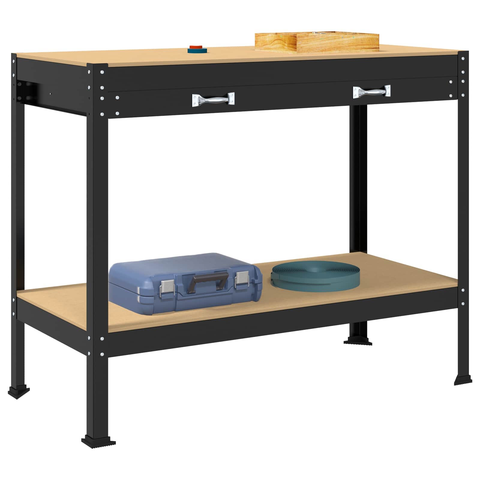 Työpöytä Musta 114 X 54 X 91 Cm Merkityltään Puu Ja Metalli