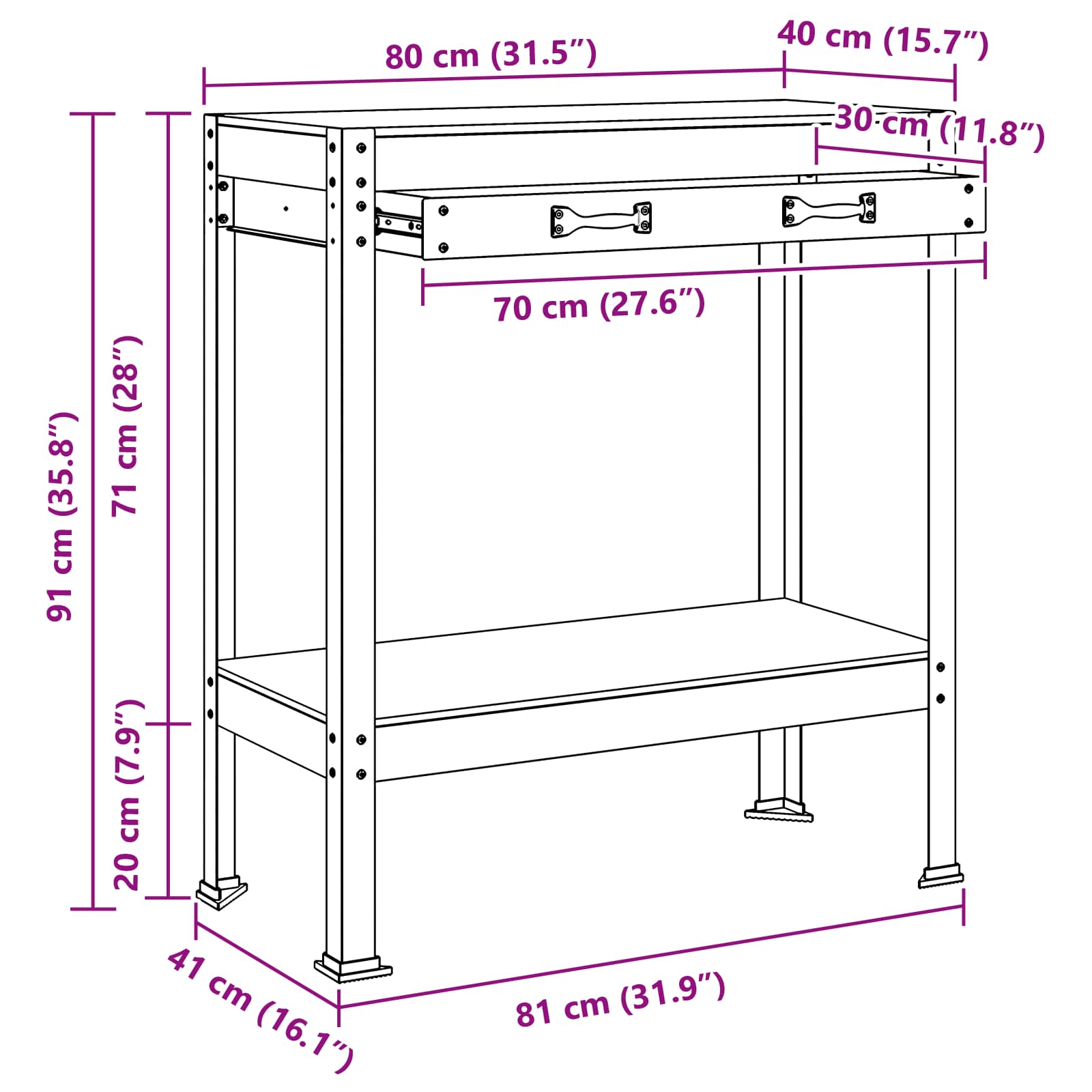 Työpöytä Musta 80 X 40 X 91 Cm Merkityltään Puu Ja Metalli