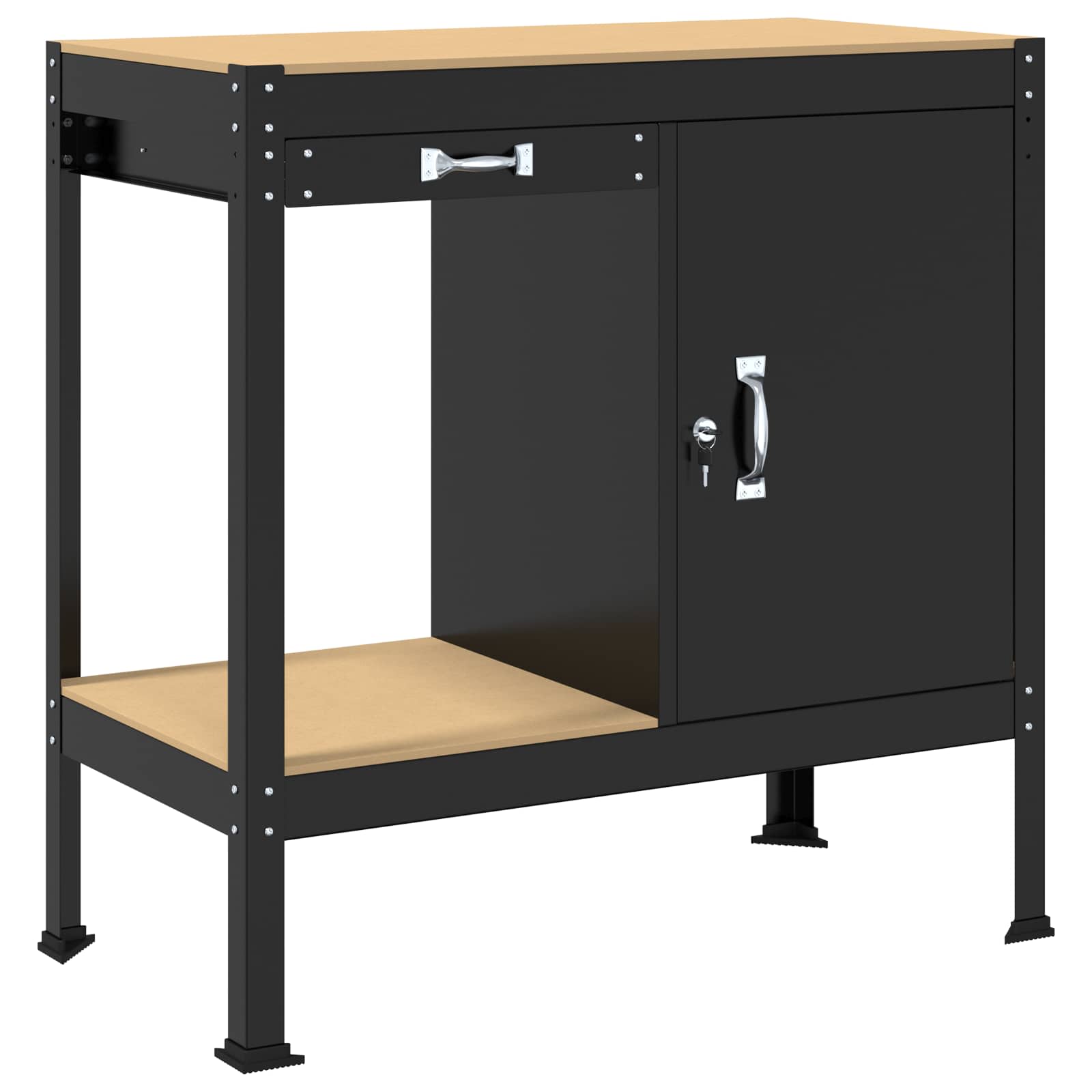 Työpöytä Musta 90 X 49 X 91 Cm Merkityltään Puu Ja Metalli